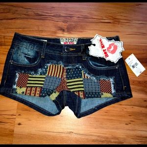 NEW HOT KISS Jean Flag Shorts Blue Denim Junior Size 3 Waist 29
